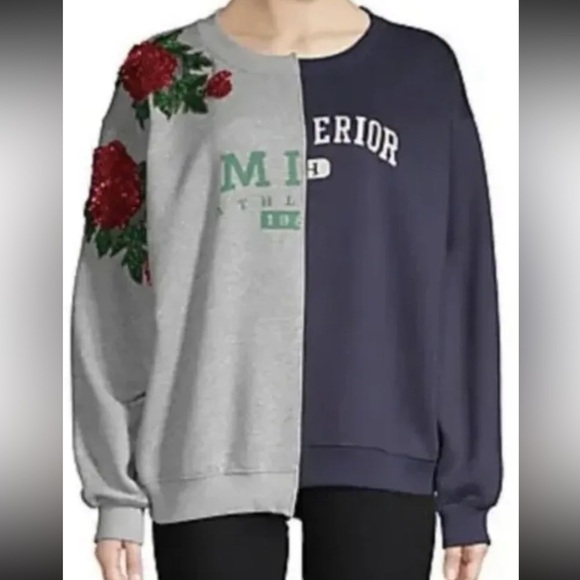 Lea & Viola Embroidered Oversized Sequin Sweatshirt S - Picture 1 of 7